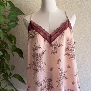 Old Navy Floral Lace Trim  Burgundy Pink Camisole Tank Top L Adjustable Strap